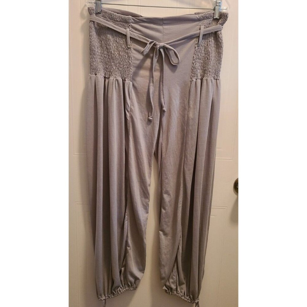 NEW Connection 18 Women's Soft Flowy Stretch Pants Elastic Waist Tie Leg Gray XL